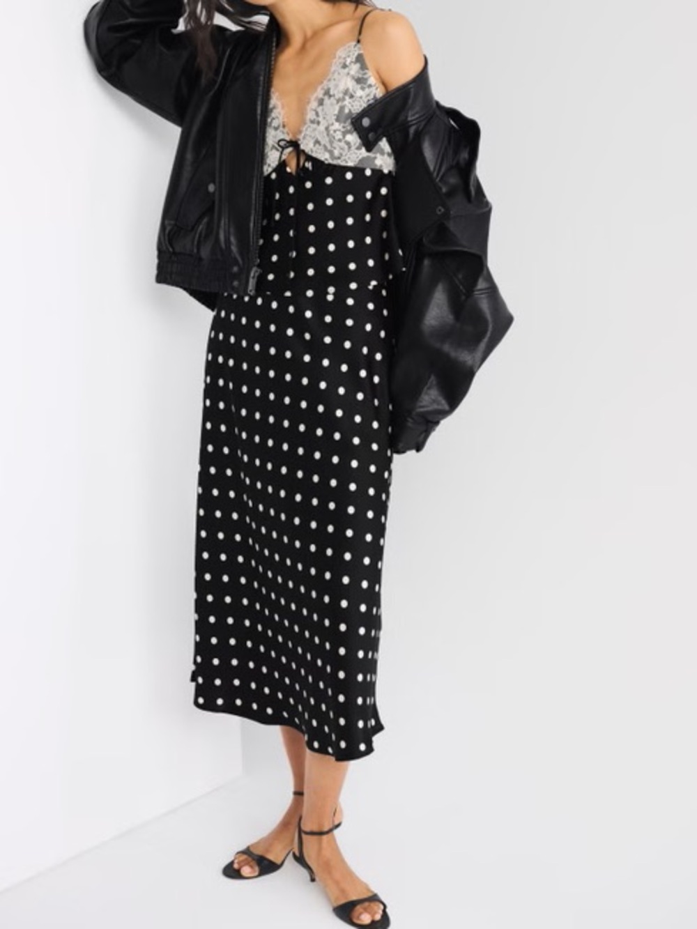 Abercrombie & Fitch Polka Dot High Rise Satin Midi Skirt - Picture 9 of 9